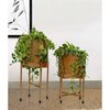 Uniquewise Set of 2 Decorative Modern Gold Metal Cylinder Floor Flower Planter Holders with Stand, 22" and 18" Tall, Perfect for your Entryway, Living Room, or Dining Room QI004243